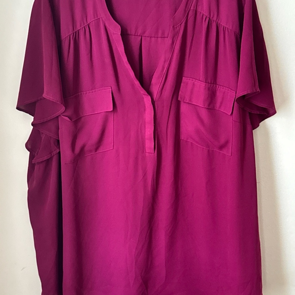 Torrid Harper Georgette Purple Sheer Pullover Flutter Sleeve Size 5X Plus Size
